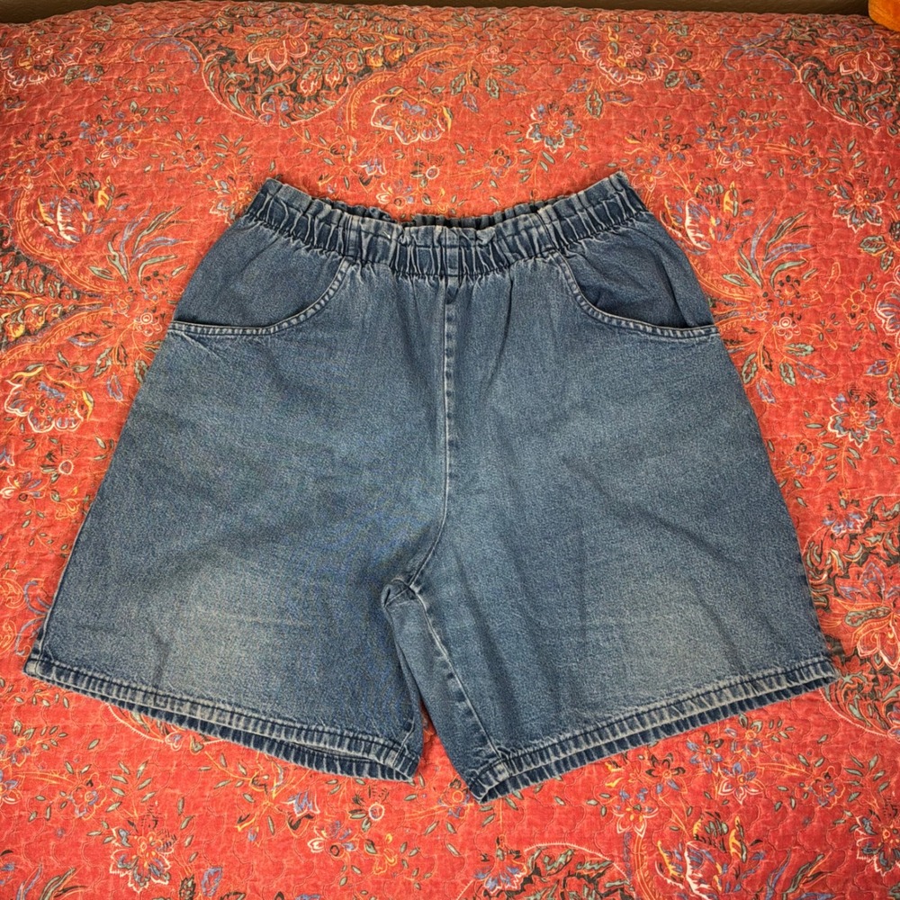 Cascade Blue Denim Shorts Women Medium Blue Excellent Elastic Waist Pockets